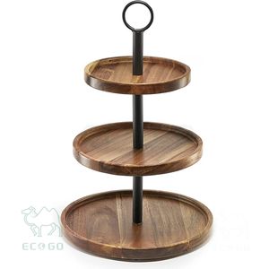 Bamboo Cake Stand, Cake Holder <b>Serving</b> <b>Platter</b>, Round Veggie Stand and Salad Bowl, Decorative Display Cake Stand with Lid - Product Image 1