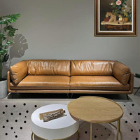 Canapé en cuir véritable ciré à l'huile, style minimaliste italien, compact et vintage, ensemble de meubles de salon à lignes droites pour hôtels