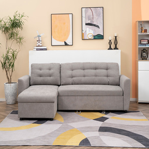 HOMCOM-Sofá cama esquinero de 3 plazas con chaise longue de tela, 217x134x85cm, color gris - Product Image 2