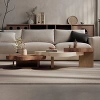 Ensemble de tables basses modulaires en forme de nuage, style moderne et luxueux, finition noyer, tables gigognes avec pieds en métal, meubles élégants pour salon