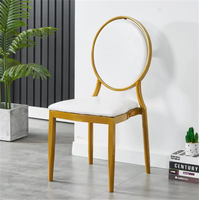 Chaise de salle à manger moderne en métal doré, coussin en tissu empilable pour la maison, le bureau, l'école, les mariages, les banquets et les hôtels