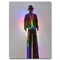 Costume de danse sur échasses lumineuses à LED, barre de 2 mètres, ensemble de performance pour défilé de parc, miroir doré, adultes en stock