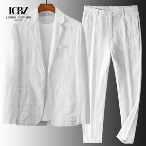 Veste <span class=keywords><strong>Homme</strong></span> Confortable Respirante Bleue en Coton et <span class=keywords><strong>Lin</strong></span>, Coupe Slim, Couleur Unie, Décontractée et Habillée, Légère, pour Printemps et Été - Product Image 1