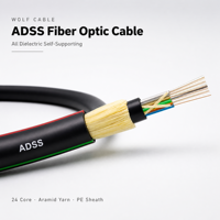 Kabel Serat Optik Udara Wolf 24 Core ADSS, Non Metalik Aramid Reinforced G652D B1 untuk Komunikasi Menara Transmisi Luar Ruangan