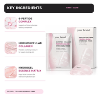 Masque facial bio-collagène végétalien, sans cruauté, hydratant, apaisant, anti-âge et éclaircissant, à base d'hexapeptides, format échantillon, pour tous types de peaux, marque privée
