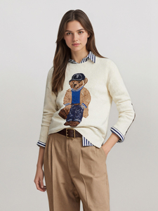 Maglione Jacquard Personalizzato con Motivo Orso per <span class=keywords><strong>Donna</strong></span>, 7GG Leggero, Pullover Lavorato a Maglia in Stile Retrò, Motivo Animale in Misto Lana per Primavera - Product Image 2