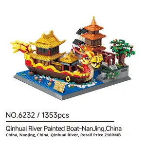 Modèle de bateau-dragon Wange 6232 Qinhuai River Pavilion, architecture de style ancien, <span class=keywords><strong>puzzle</strong></span> <span class=keywords><strong>3D</strong></span>, blocs de construction en ABS, national - Product Image 6
