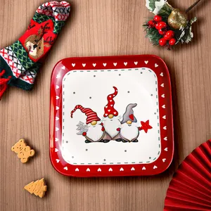 Peralatan makan motif Santa Claus, Nordic kreatif dekorasi pesta perayaan Hari Natal piring melamin