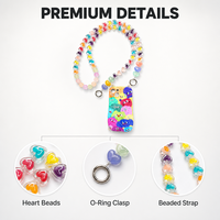 Chaîne de téléphone colorée transparente avec perles en forme de cœur, double anneau en O, sangle perlée, accessoire de mode DIY pour coque de téléphone ou sac