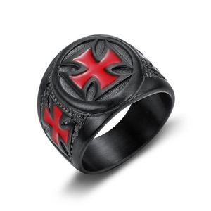 Men's <b>Black</b> <b>Titanium</b> Steel <b>Ring</b> Red Cross Design Punk Style Jewelry Gift - Product Image 5