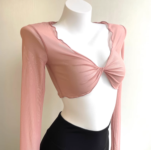 Camicia da donna <span class=keywords><strong>con</strong></span> fodera per balletto e Yoga <span class=keywords><strong>con</strong></span> <span class=keywords><strong>nodo</strong></span> incrociato a rete <span class=keywords><strong>corta</strong></span> <span class=keywords><strong>con</strong></span> abiti da ballo a maniche lunghe da donna blusa da donna - Product Image 6