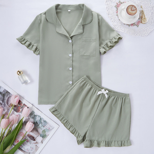 Conjunto de Pijama de Satén Suave, Corto e Informal, para Mujer, con Volantes, para Verano - Product Image 1