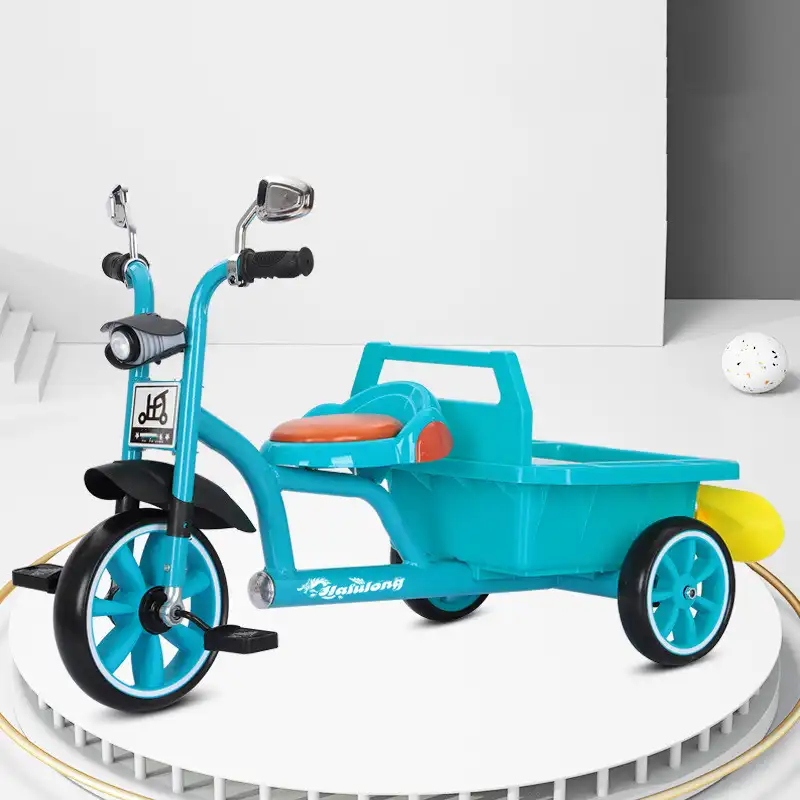 Novo triciclo das crianças com balde com luzes coloridas/grande roda frontal do bebê pedal triciclo/dois pessoas brinquedo buggy