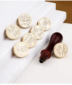 European letters Wax Sealing Stamp Brass Head Nature Wooden Handle Wax Seal Stamp