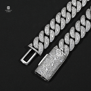 Chaîne cubaine Miami pour <span class=keywords><strong>homme</strong></span>, 16 mm, en laiton plaqué <span class=keywords><strong>argent</strong></span>, sertie de moissanite, style hip-hop, effet glacé - Product Image 3