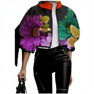 Nouvelle Veste Courte Femme Printemps-Automne en Coton Respirant à Col Montant Zippé, Imprimé Pois, Style Tendance - Product Image 4