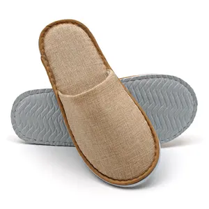Hotel Supplies Amenities Close Toe Disposable Brown Hotel Spa Shoes Linen Cotton Slippers