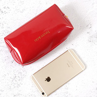 Pochette de maquillage tendance en cuir PU brillant et lisse pour femmes, organiseur à fermeture éclair, trousse de toilette, designs personnalisés, écologique