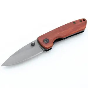 Engraved Wood Handle Outdoor Pocket Camping Survival Tactical Folding Knife With Belt Clip