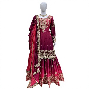Hot Sale Heavy Chinnon Silk Sarara Suit Pearl Work Fancy Lace Front/Back <b>Party</b> Wear High Quality All Seasons Quick Dry Fatema - Product Image 1