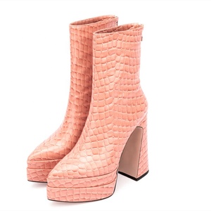 Bottes à talon carré pour adolescentes, chaussures quotidiennes à bout pointu, imprimé pierre, plateforme, fermeture éclair arrière, grande taille 45 - Product Image 6