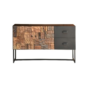 Modern Wooden <b>Sideboard</b> Cabinet with Patchwork Design & Drawers | Industrial <b>Storage</b> Console with Metal Frame - Product Image 5