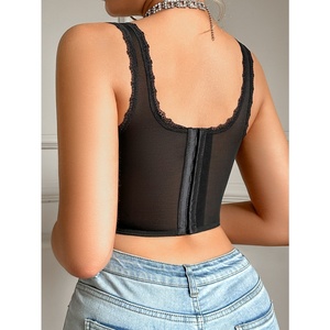 Top court <span class=keywords><strong>bustier</strong></span> corset sexy d'été pour femme, push-up, à bretelles spaghetti en <span class=keywords><strong>crochet</strong></span>, en maille respirante et dentelle - Product Image 3