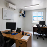 Bureau de chantier modulaire préfabriqué en conteneur, à montage rapide, en acier et verre, type mur-rideau, plat, 20 pieds, deux étages