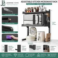 Étagère de cuisine multi-niveaux en métal pour micro-ondes avec crochets latéraux, support de rangement pour bols, étagère autoportante pour appareils électroménagers, pour l'organisation de la maison