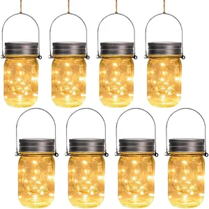 Opknoping Solar Mason Jar Lights Led String Kerstverlichting Solar Lantaarns Tafel Licht Gazon Patio Tuin Yard Kerst Decor Lamp