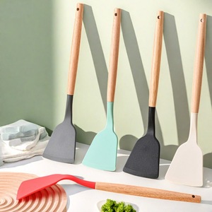 Silicone Spatula with Wooden Handle Heat Resistant Non-Stick Kitchen Cooking Utensil for Stir Frying <b>Hand</b> <b>Wash</b> Only - Product Image 1