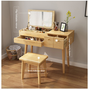 Table de toilette moderne et abordable avec rangement, <span class=keywords><strong>coiffeuse</strong></span> en <span class=keywords><strong>bois</strong></span> pour filles, commode vintage simple avec miroir pour chambre à coucher - Product Image 3