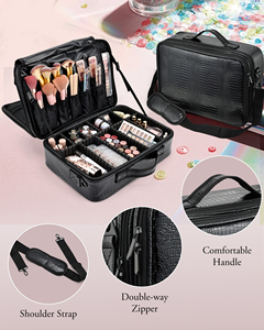 Large Makeup Organizer Bag with Adjustable Dividers Portable Cosmetic <b>Train</b> Case for Travel with Brush Storage & Shoulder Strap - Product Image 5