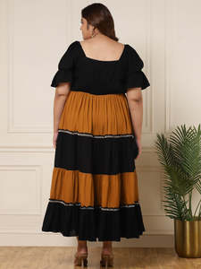 Robe d'été pour femme grande taille en rayonne unie tie-dye, à volants, coupe évasée, taille naturelle, col cœur, manches bouffantes mi-longues - Product Image 6