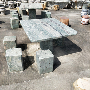 Table et chaises carrées en pierre <span class=keywords><strong>de</strong></span> <span class=keywords><strong>jade</strong></span> naturelle Huaan Nine Dragon, durables et résistantes aux intempéries, pour l'extérieur et le <span class=keywords><strong>jardin</strong></span>. - Product Image 2