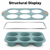 Moule à muffins rond en silicone 6 cavités avec cadre métallique renforcé et doubles poignées 30x16x4cm