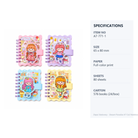 Carnet spirale A7 Kawaii Dessert Park, 80 feuilles, couverture autocollante couleur, bord ondulé, papeterie scolaire pour étudiants, vente en gros