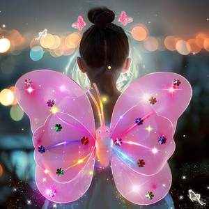 Ailes de papillon scintillantes pour filles, décoration de dos, jouets LED clignotants, baguette magique adorable, fée des fleurs pour fête d'anniversaire d'enfants - Product Image 1
