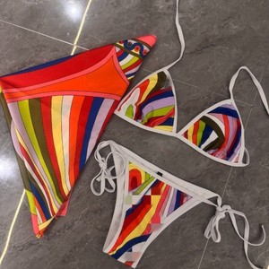 Ensemble bikini deux <span class=keywords><strong>pièces</strong></span> pour femme, nouveau modèle 2026, avec logo PC, motif rayé, style halter, tenue <span class=keywords><strong>de</strong></span> plage avec bandeau et <span class=keywords><strong>foulard</strong></span> - Product Image 2