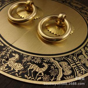 มือจับตู้ทองเหลืองสไตล์จีนรูปทรงวงแหวนขัดเงาทนทานสำหรับประตูตู้ - Product Image 1