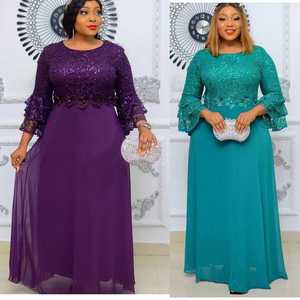 <span class=keywords><strong>2022</strong></span> Robe Maxi Longue en Chiffon et Dentelle à Paillettes Grande Taille pour Femmes, Vêtement Africain, Col Rond, Manches Évasées, Élégante Robe de Soirée - Product Image 3