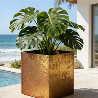 Jardinière carrée minimaliste en acier Corten, moderne et durable, 72L, pour balcon, plantes succulentes et vertes