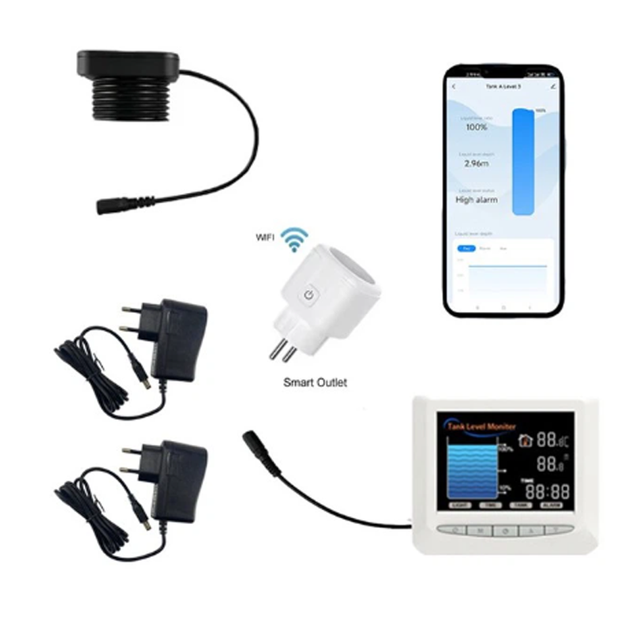 EPTTECH TLC2326LS-WL-Lora Wireless Ultrasonic Auto Water Tank Level Controller with LCD Display &  Smart WiFi Pump Control Plug