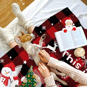 Mantas navideñas de 360g para sofá, mantas cálidas a cuadros rojas y negras de búfalo para invierno de 50*60 pulgadas - Product Image 6