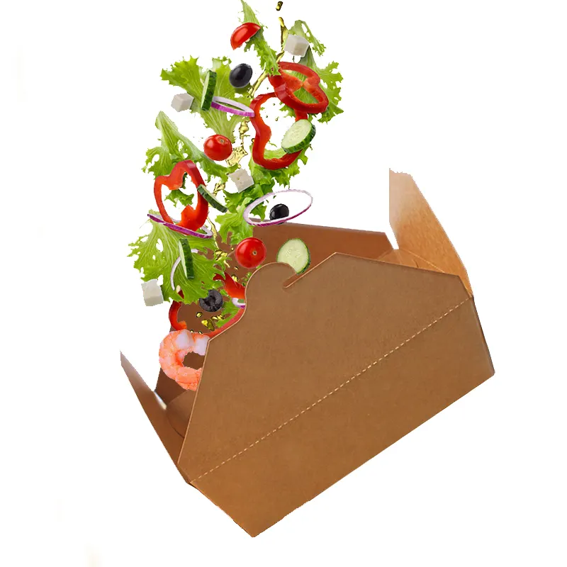 Fiambrera desechable para entrega de comida, cajas de papel Kraft de grado alimenticio para restaurante