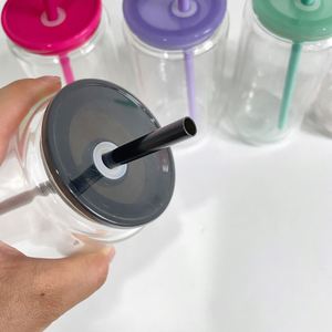 Lot de 25 verres à double paroi pré-perforés de 12 oz et 15 oz, type globe à neige, avec couvercle en plastique et paille, pour sublimation par transfert thermique, entrepôt USA - Product Image 5