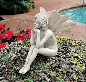 <strong>Pondering</strong> Secret Garden Fairy <strong>Statue</strong>, 29 cm, Polyresin, Antique Stone - Product Image 2