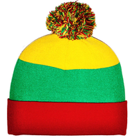 Nouvelle Arrivée Bonnet Tricoté Drapeau du Lesotho pour Femmes et Hommes, Bonnet à Pompon, Chaud et Doux pour l'Hiver, Extensible, Pas Cher, Personnalisable, Vente en Gros