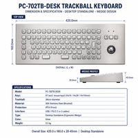 Clavier à trackball industriel en acier inoxydable étanche IP54 PC-702TB-DESK, 87 touches USB PS/2 pour machine CNC