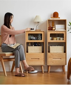 Mueble Lateral para TV de Madera Maciza, Conjunto de Gabinetes de Almacenamiento de Roble, Gabinete Combinado Moderno Alto y Bajo para Sala de Estar - Product Image 6